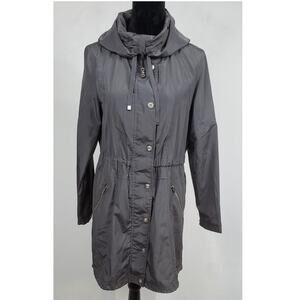 Betsey Johnson Hooded Trench Coat, Unlined Front Zip & Snap closure. Women S